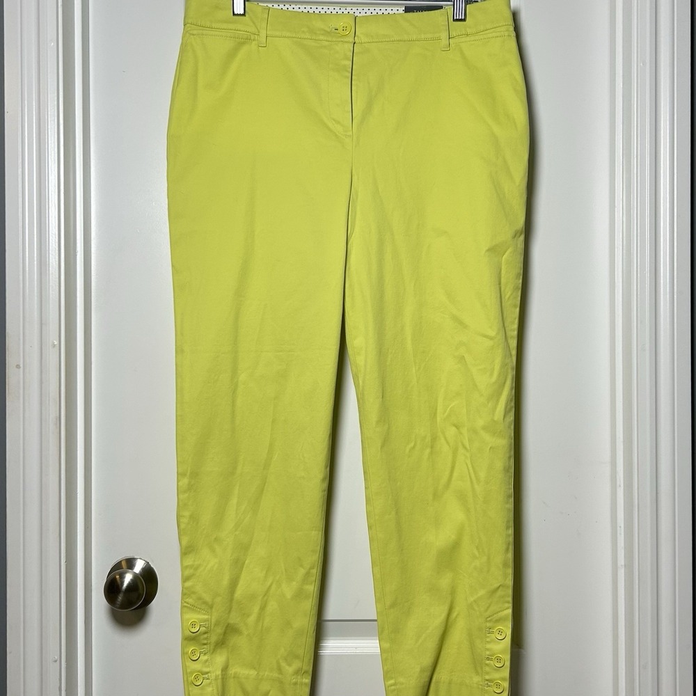 Talbots Chartreuse Ankle Button Detail Perfect Crop Pant Dopamine Dressing Style